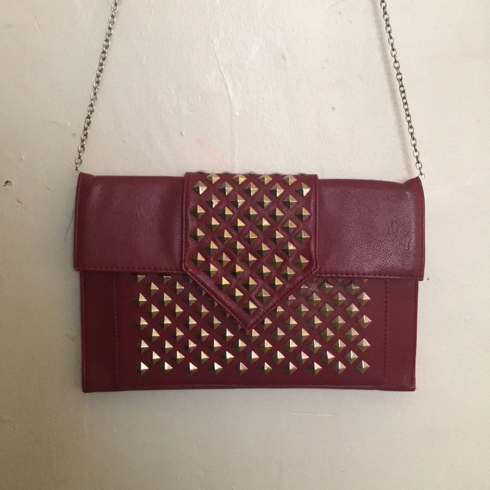 Studded Faux-Leather Maroon Clutch